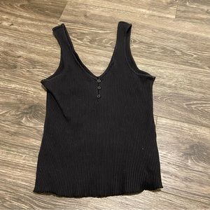 H&M black stretchy v neck tank with button details, size M